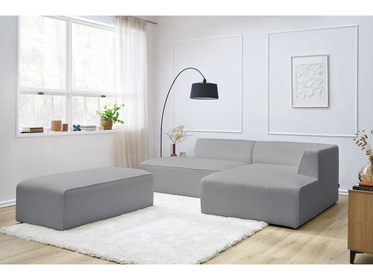 Bobochic Megeve Ecksofa mit Schlaffunktion und Pouf Bouclé-Stoff Hellgrau Ecke rechts
