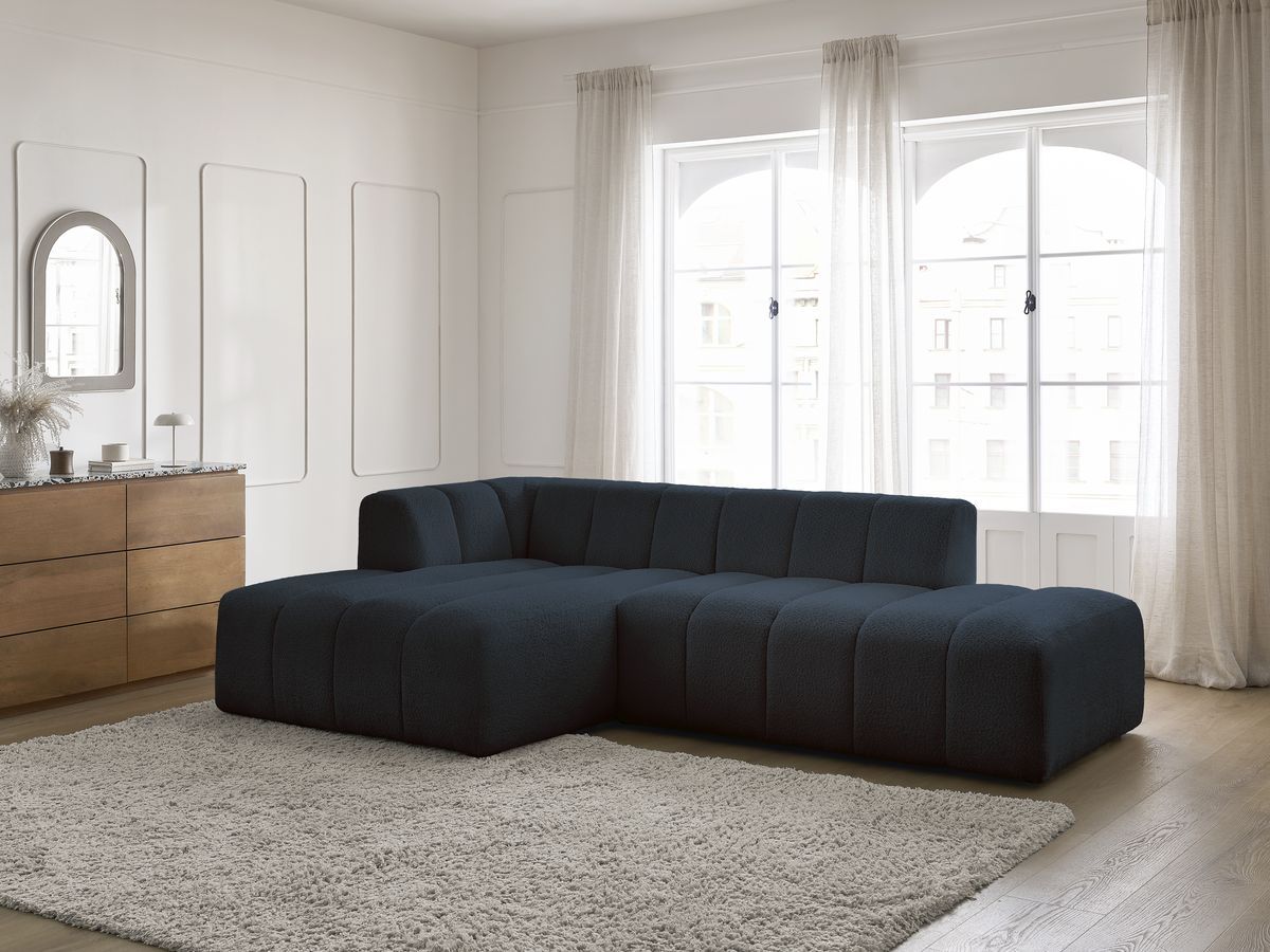 Bobochic Annecy Ecksofa Bouclé-Stoff Dunkelblau Ecke links