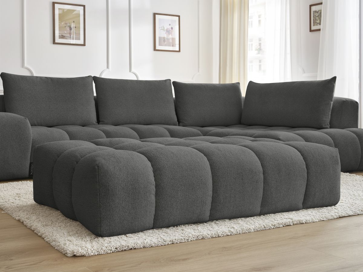 Bobochic Everest Ecksofa mit Schlaffunktion und Pouf, 4 Kissen Melange-Stoff Dunkelgrau Ecke rechts