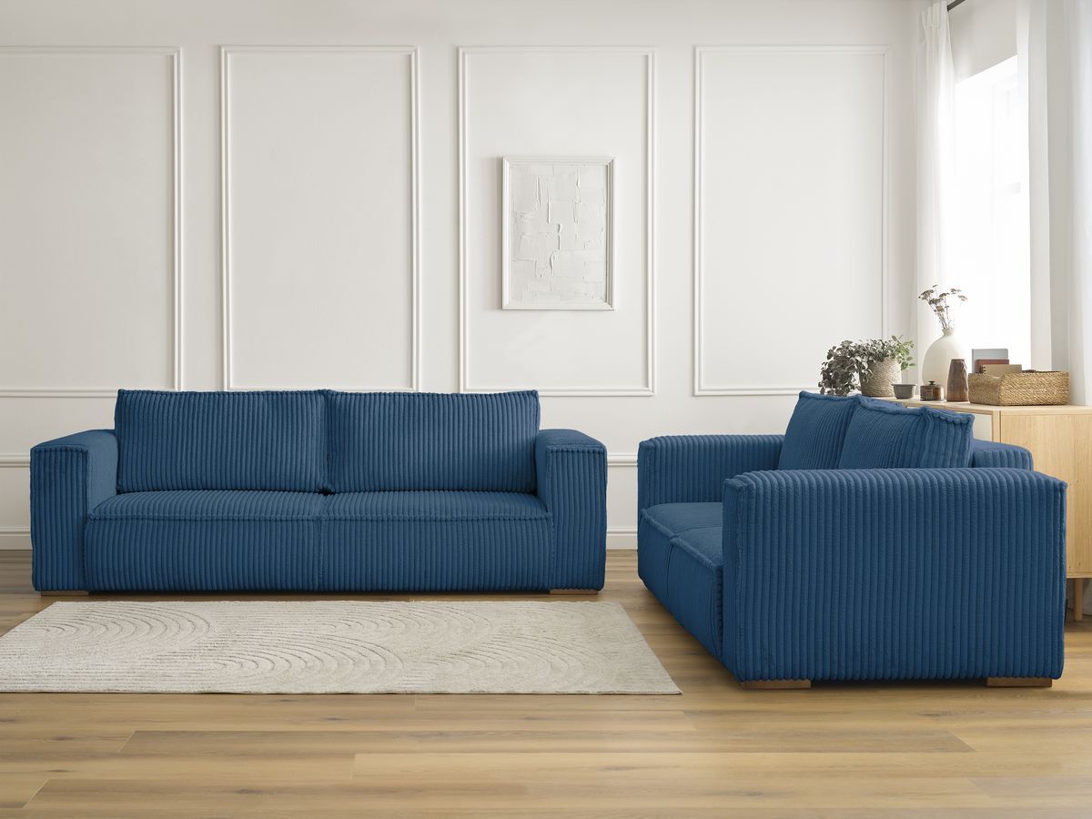 Bobochic Chelsea Sofa 5-Sitzer Breitcord weich Dunkelblau