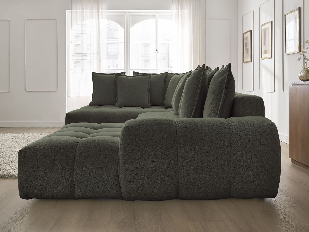 Bobochic Everest Wohnlandschaft, 14 Kissen Melange-Stoff Grün Ecke rechts