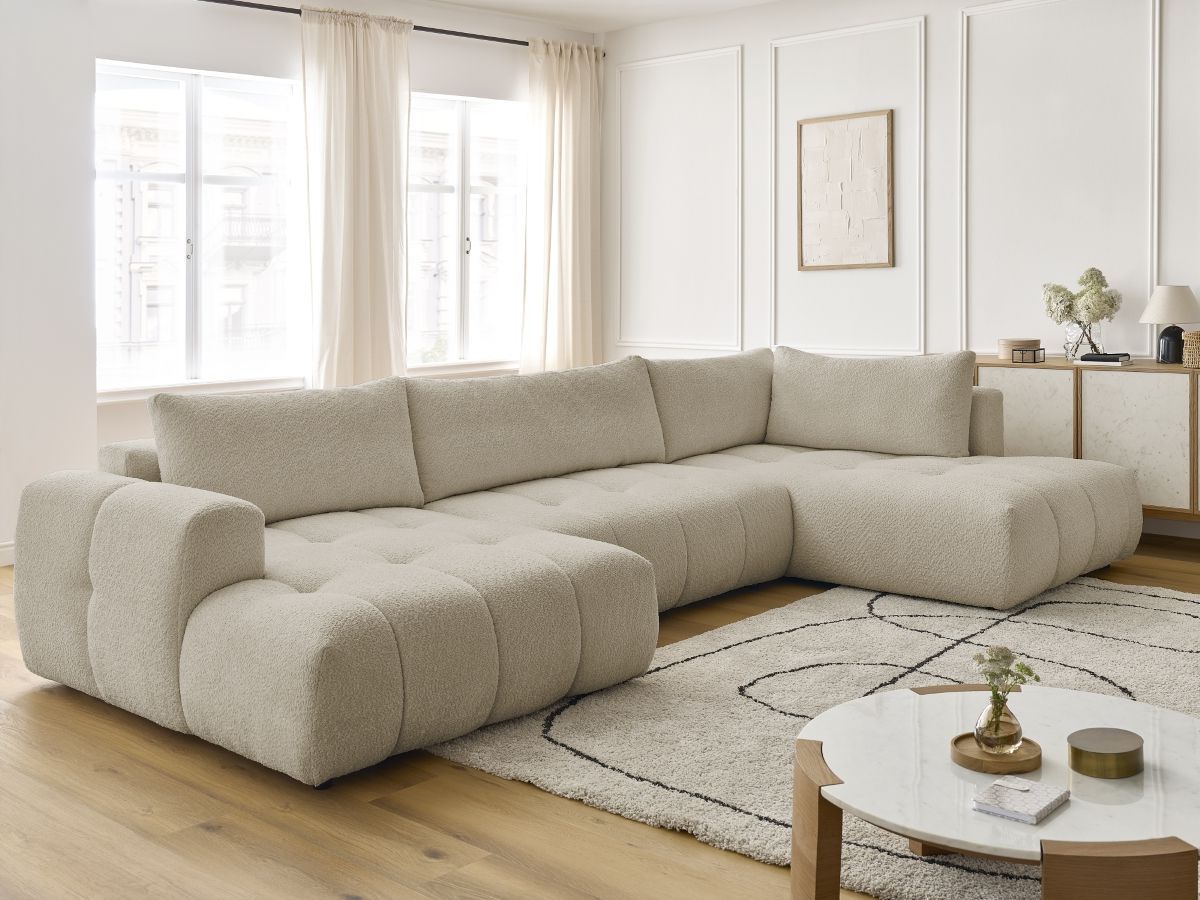 Bobochic Fuji Wohnlandschaft Bouclé-Stoff Beige Ecke links