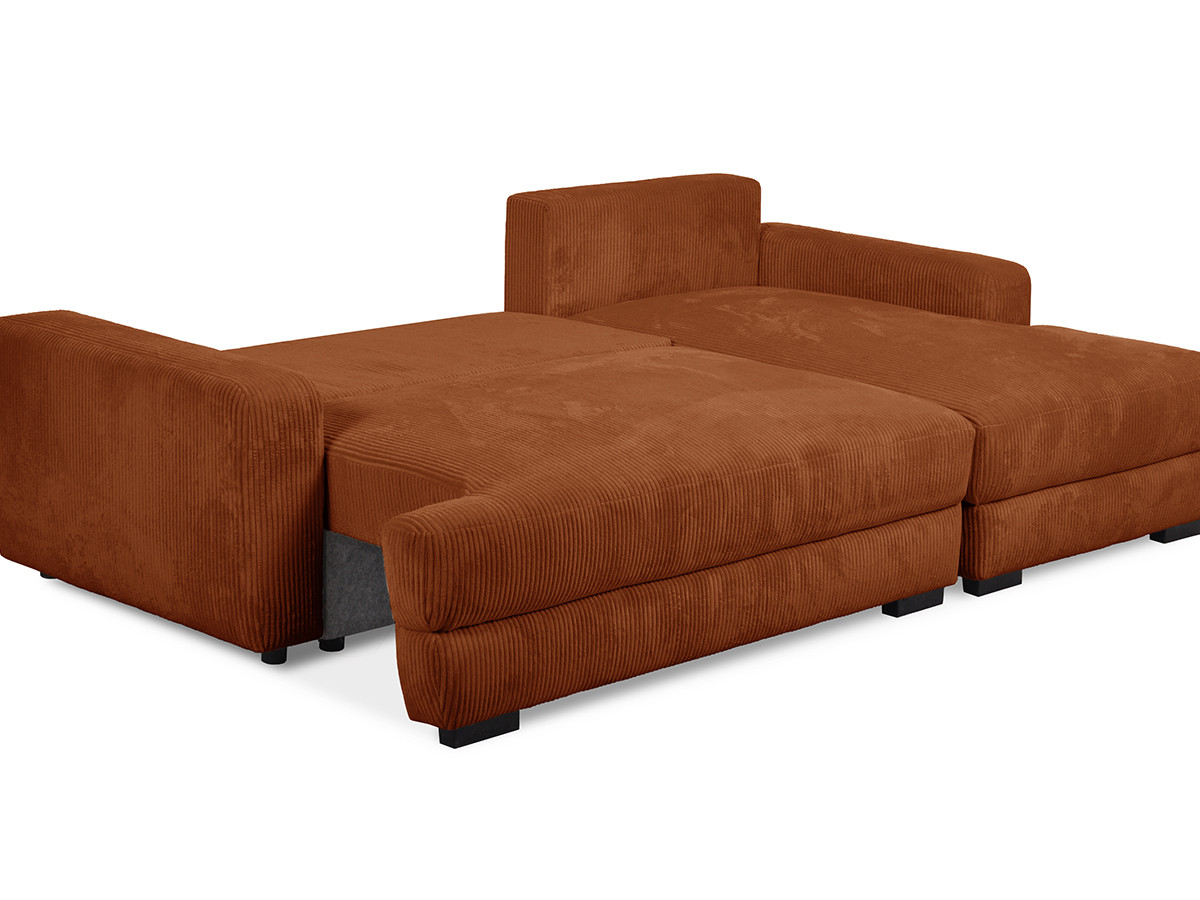 Bobochic Campi Ecksofa mit Schlaffunktion und Bettkasten Cordsamt Orange Ecke rechts