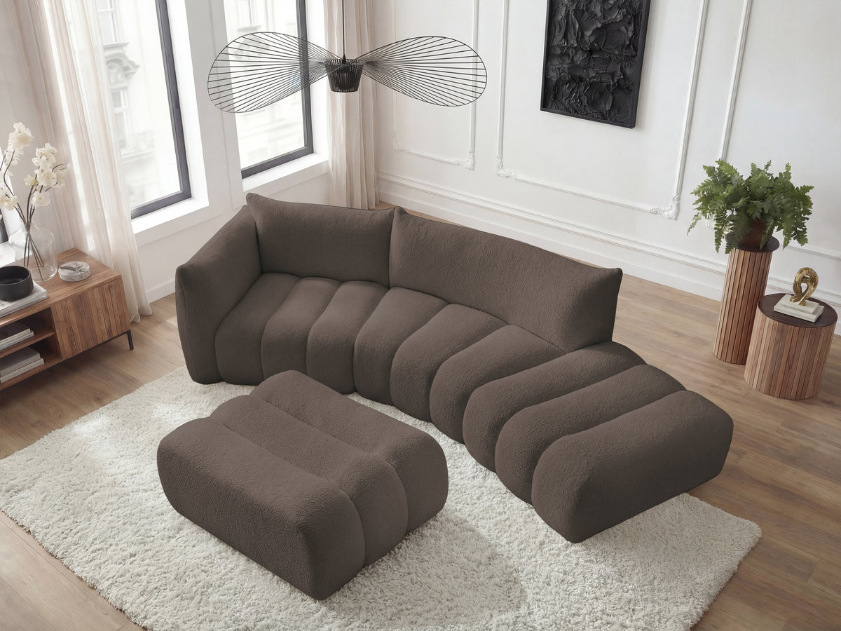 Bobochic Azra Ecksofa mit Pouf 325 × 112 cm Bouclé-Stoff Braun Ecke links