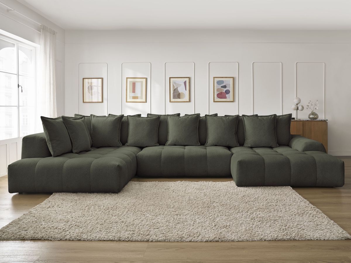Bobochic Everest Wohnlandschaft, 14 Kissen Melange-Stoff Grün Ecke rechts