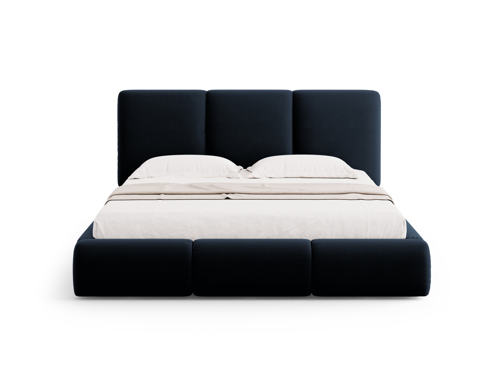 Cosmopolitan Design Stauraumbett mit Kopfteil Nicolas 200x200 Samt Riviera Marineblau