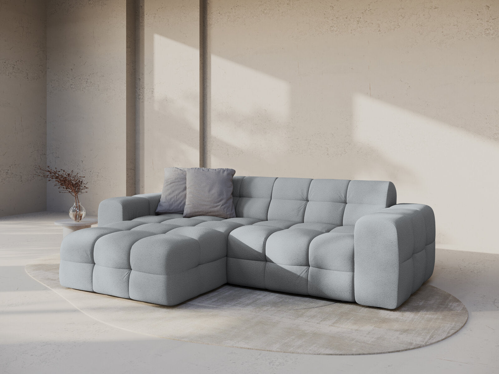Micadoni Ecksofa Kendal 4-Sitzer Links Strukturierter Stoff Platinum
