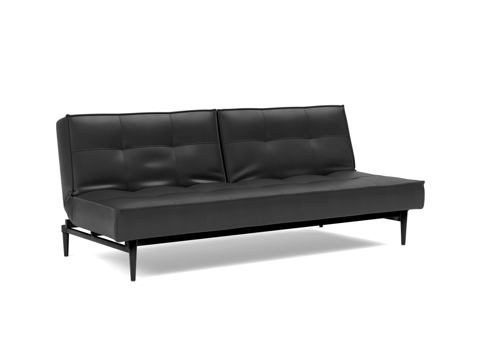 Schlafsofa Splitback Lederoptik Faunal 550-Black Beine Styletto Eiche schwarz