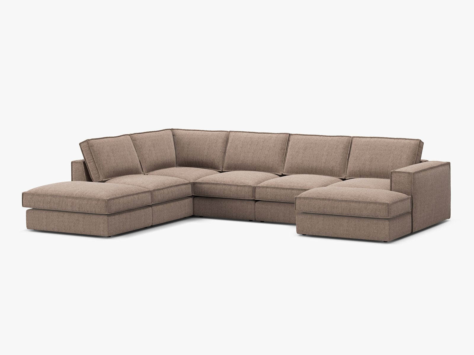 Micadoni modulares Panorama Ecksofa Pola 5-Sitzer Links Strukturierter Stoff Babel Hellbraun