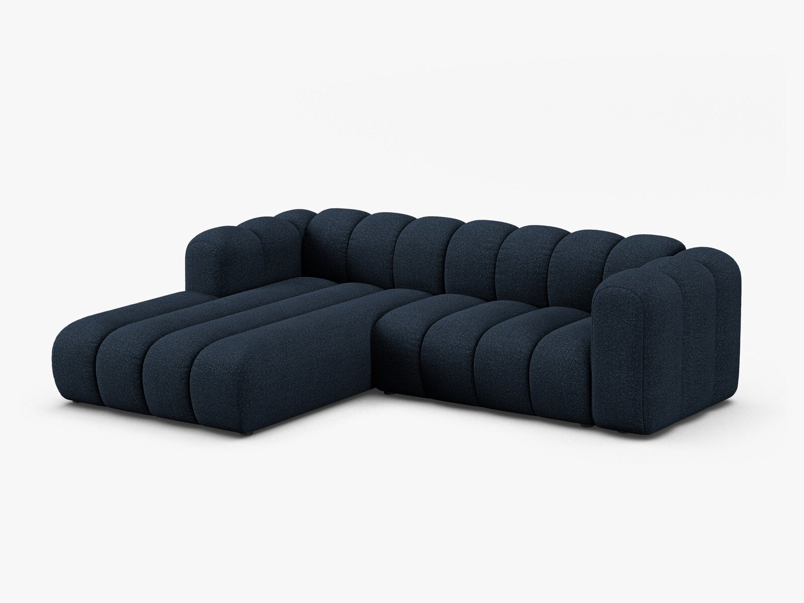 Micadoni Modulares Ecksofa Lupine 4-Sitzer mittelgroß Links Boucle Baloo Dunkelblau