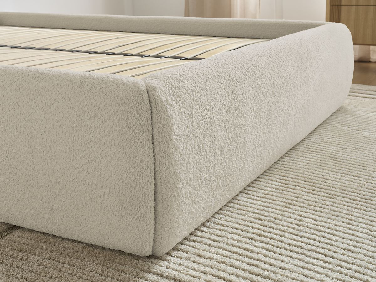 Bobochic Inera Bettgestell mit Bettkasten, ohne Kopfteil Bouclé-Stoff Beige, Liegefläche 140 × 190 cm