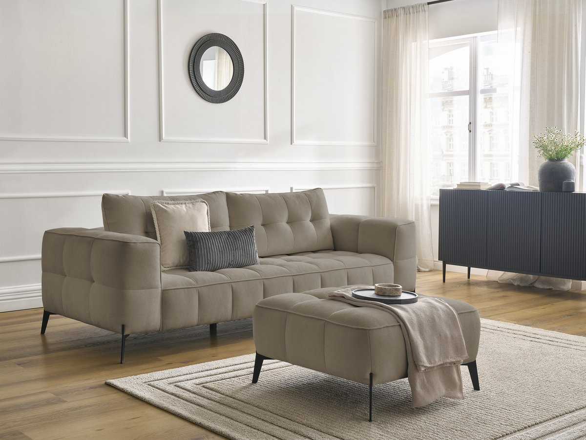 Bobochic Anis Sofa 3-Sitzer mit Pouf Strukturstoff Taupe