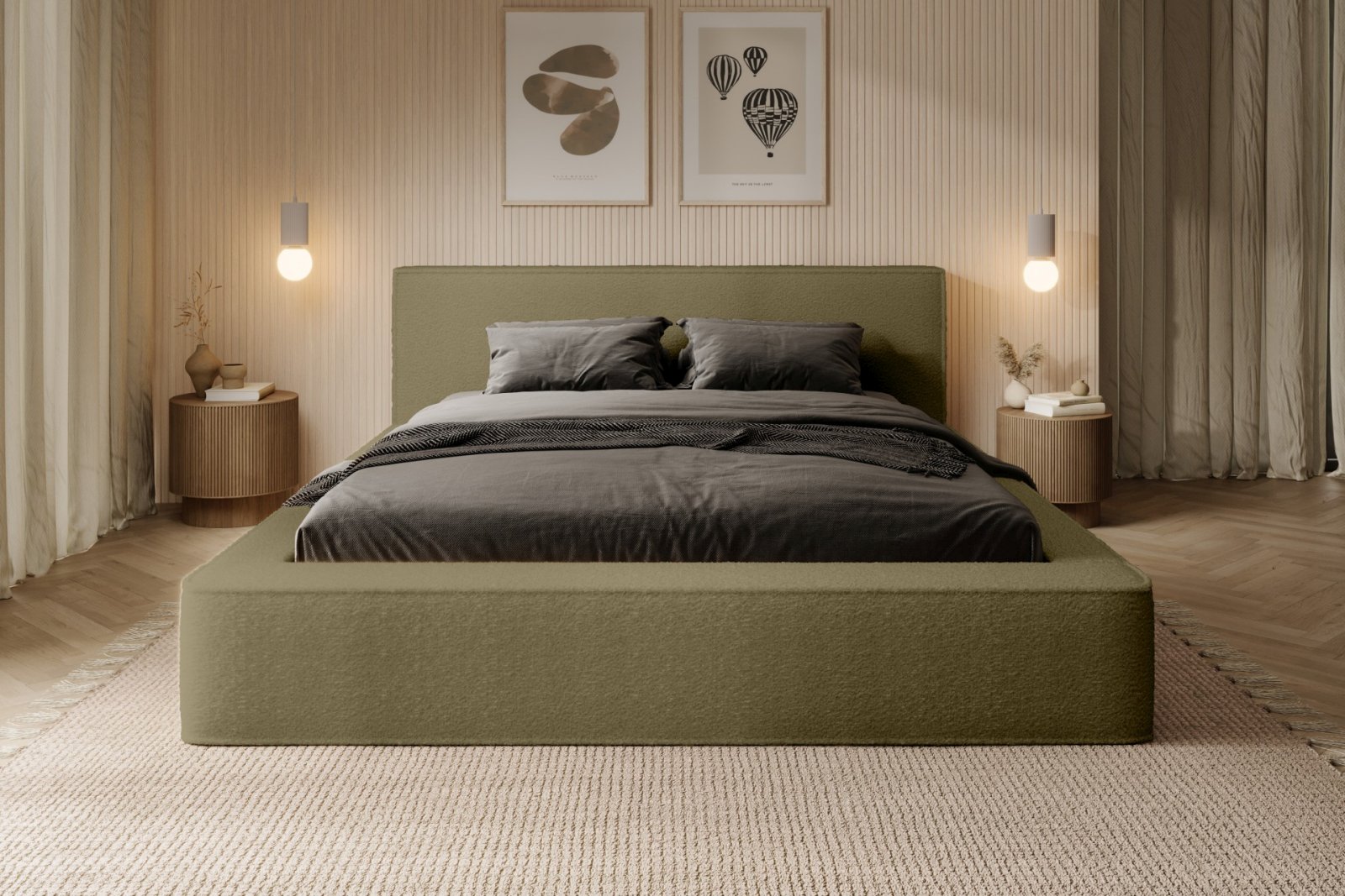 Polsterbett Delano Boucle 180x200 mit Metallrahmen Euphoria 11 Olive