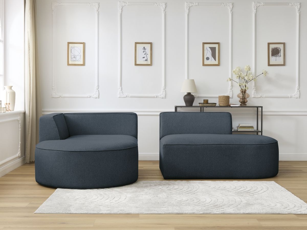 Bobochic Rousseau Ecksofa Melange-Stoff Dunkelblau Ecke links