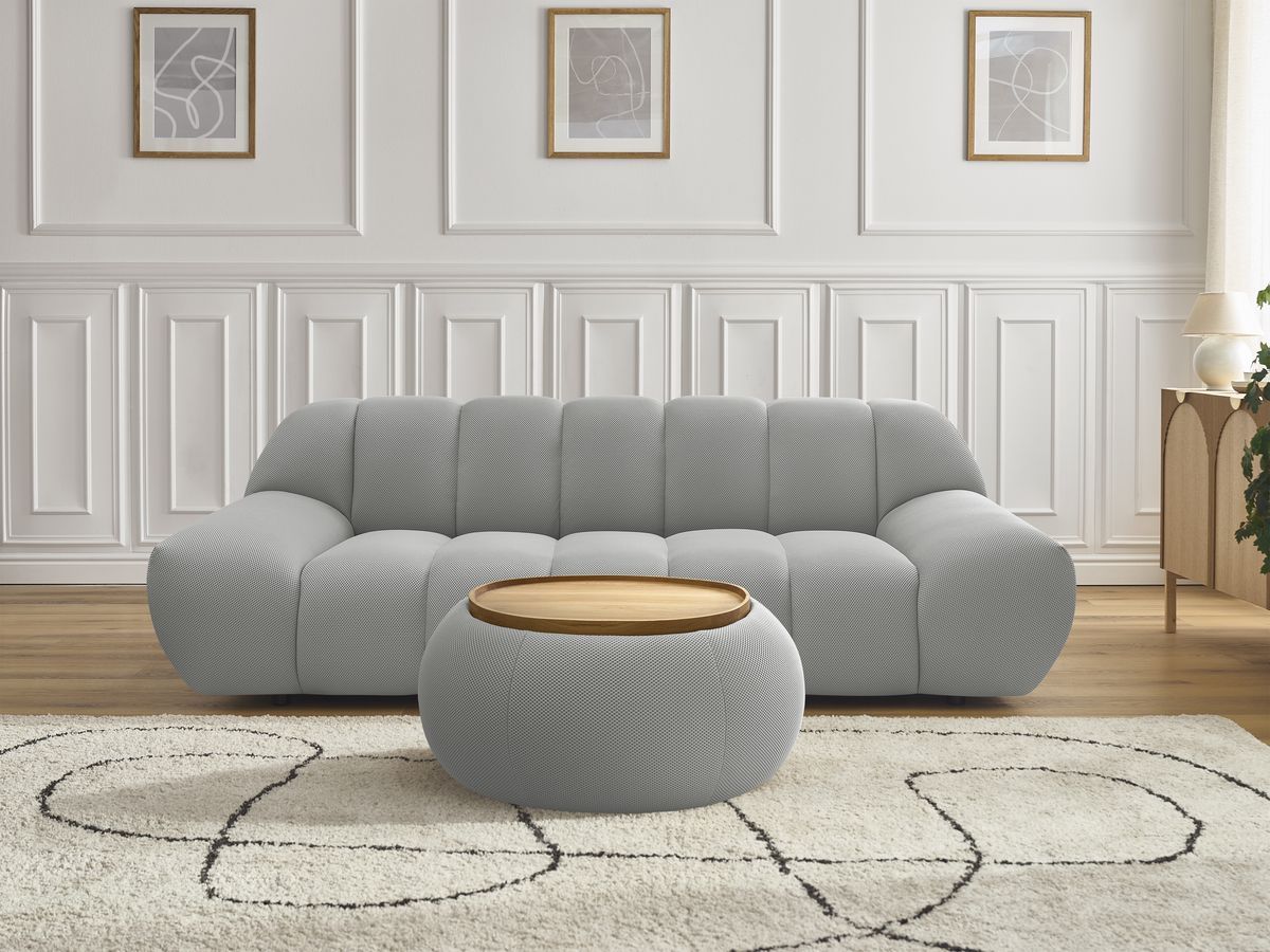 Bobochic Hayden Sofa 2-Sitzer mit Pouf Mesh-Stoff Hellgrau