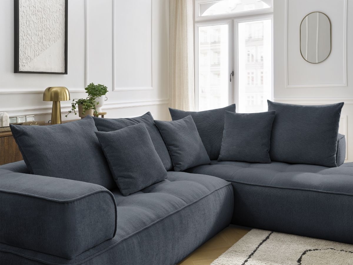 Bobochic Whesley Ecksofa Stoff Dunkelblau Ecke rechts