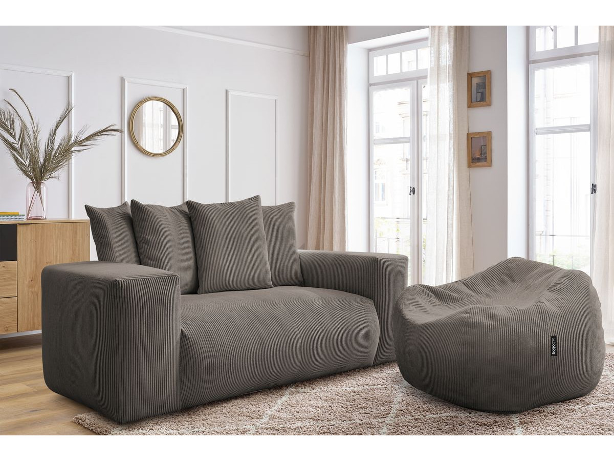 Bobochic Voltaire Sofa 2-Sitzer mit Pouf Cordsamt Taupe