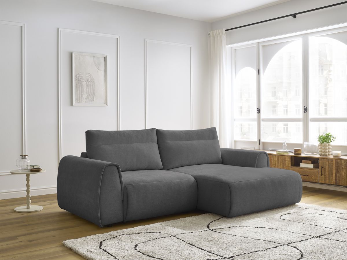 Bobochic Aden Ecksofa 246 × 152 cm Stoff Dunkelgrau Ecke rechts