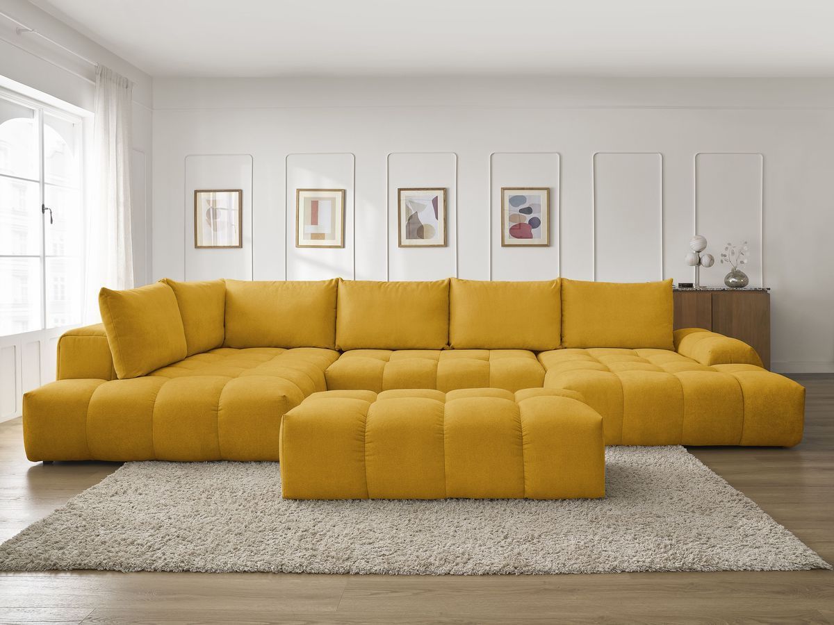 Bobochic Everest Wohnlandschaft mit Pouf, 6 Kissen Strukturstoff Gelb Ecke rechts
