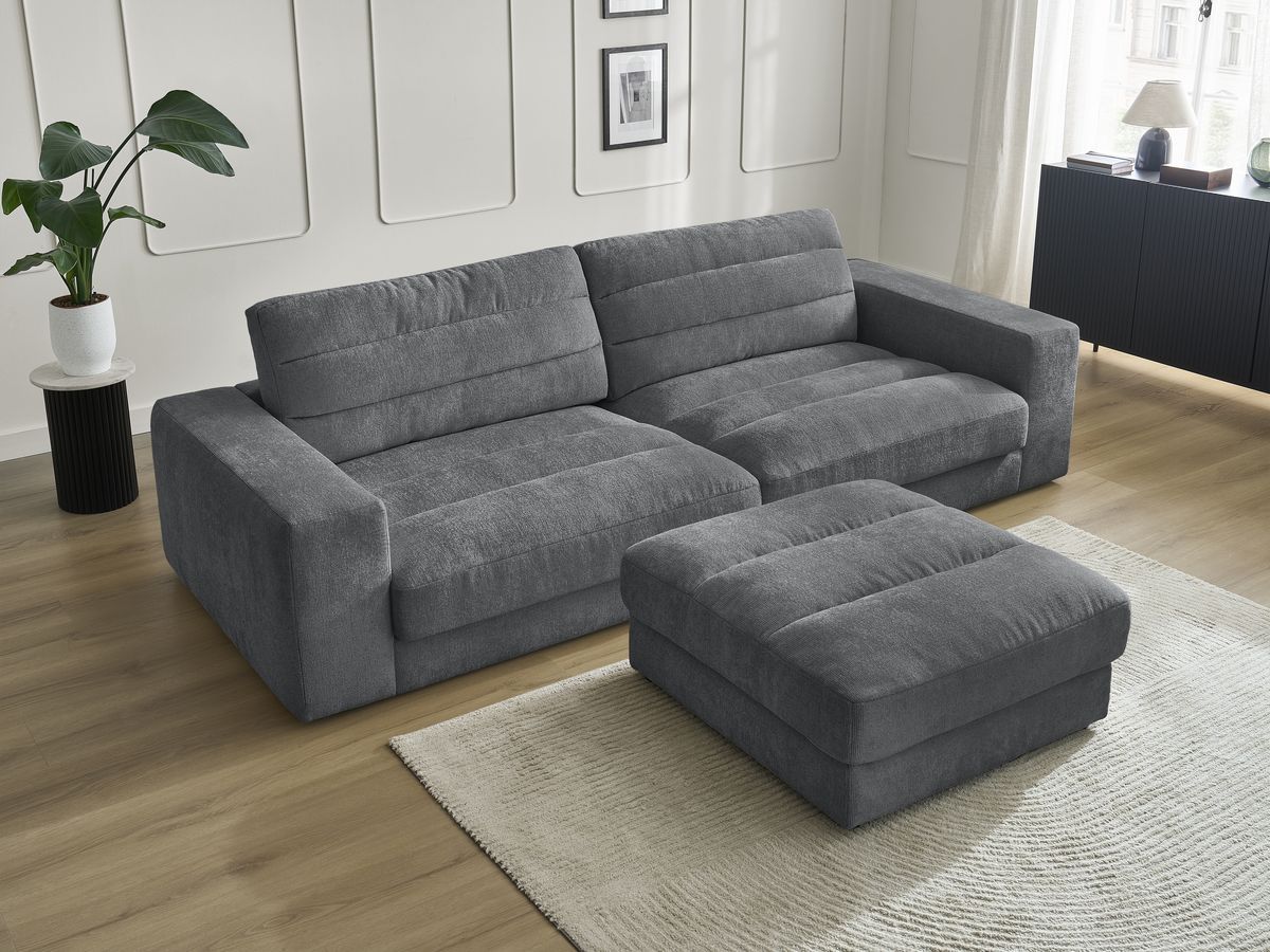 Bobochic Sierra Sofa 4-Sitzer mit Pouf Strukturstoff Dunkelgrau