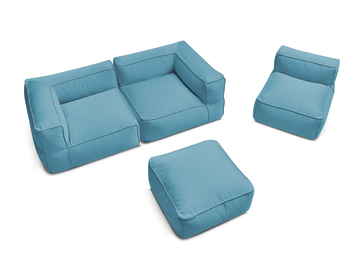 Bobochic Giulia Gartensofa 4-Sitzer mit Pouf, 2 Eckmodule Stoff Hellblau
