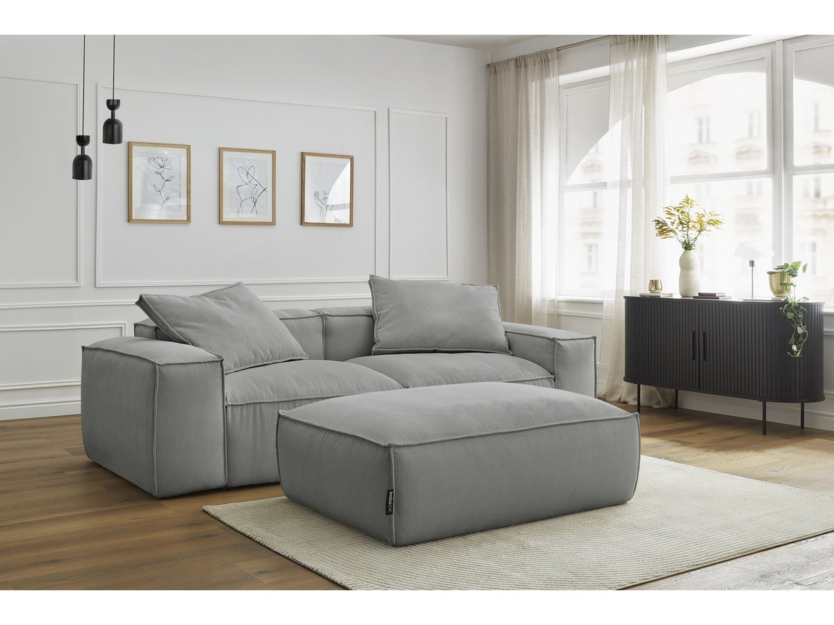 Bobochic Boheme Sofa 4-Sitzer mit Pouf Cordsamt Hellgrau