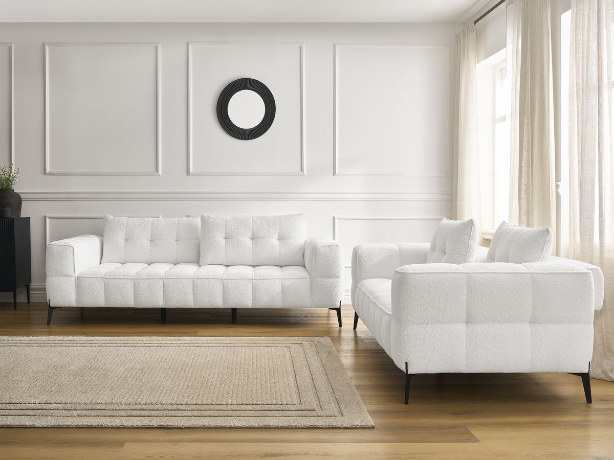 Bobochic Anis Sofa 5-Sitzer Bouclé-Stoff Weiß