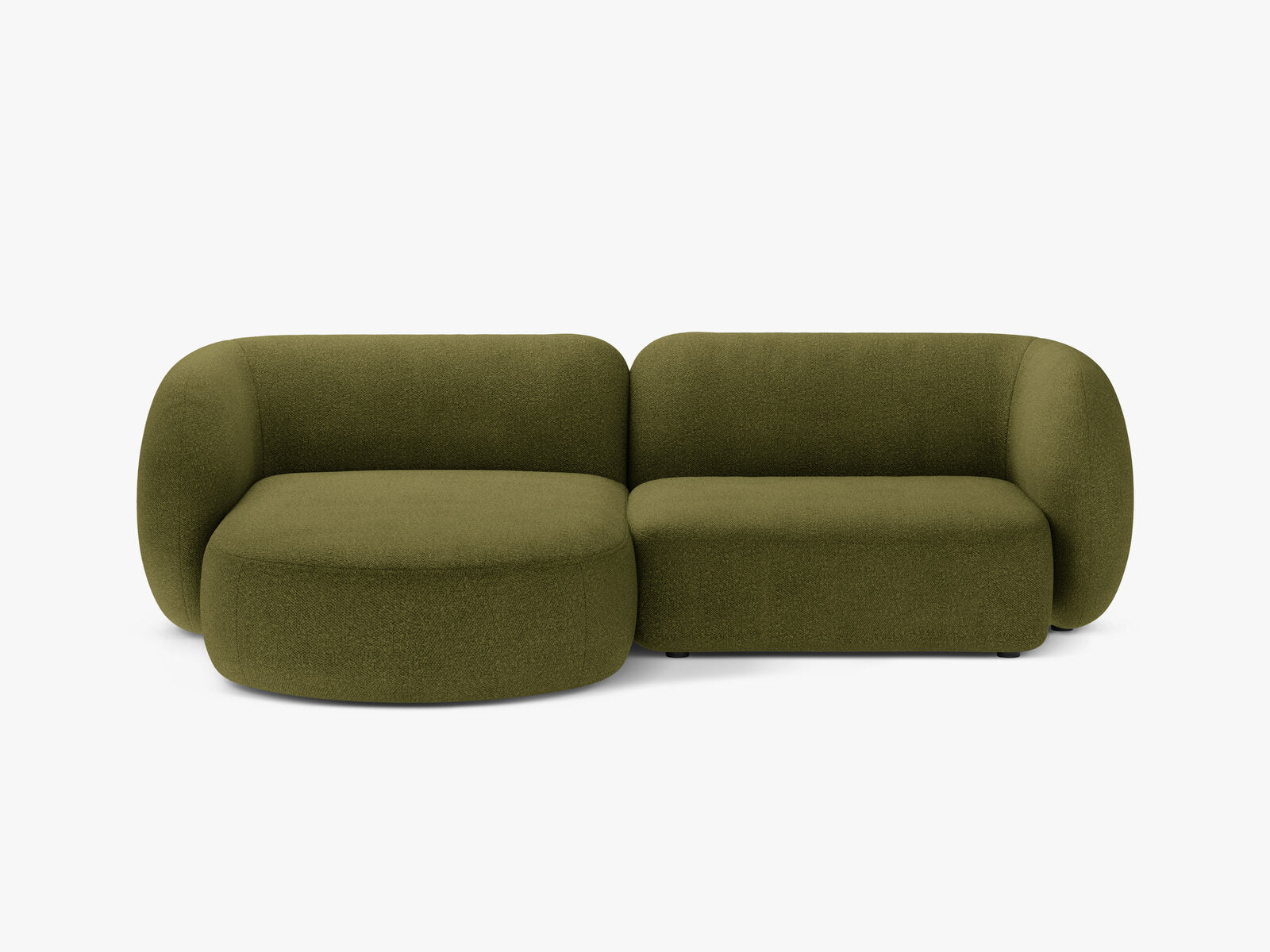 Micadoni Ecksofa Kate 2-Sitzer Links Boucle Baloo Dunkel-Olivgrün