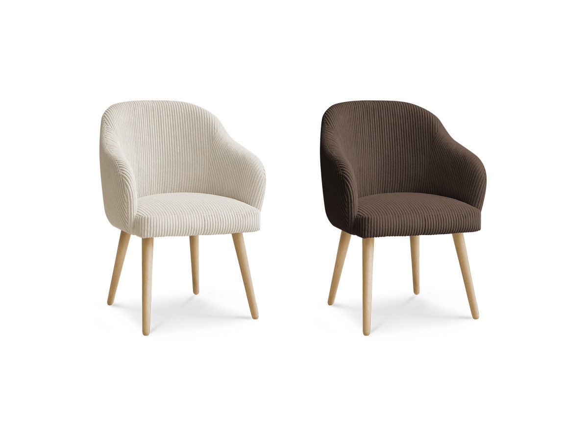 Bobochic Sophie Esszimmerstuhl 2er-Set mit skandinavischen Holzbeinen Cordsamt Beige/Braun