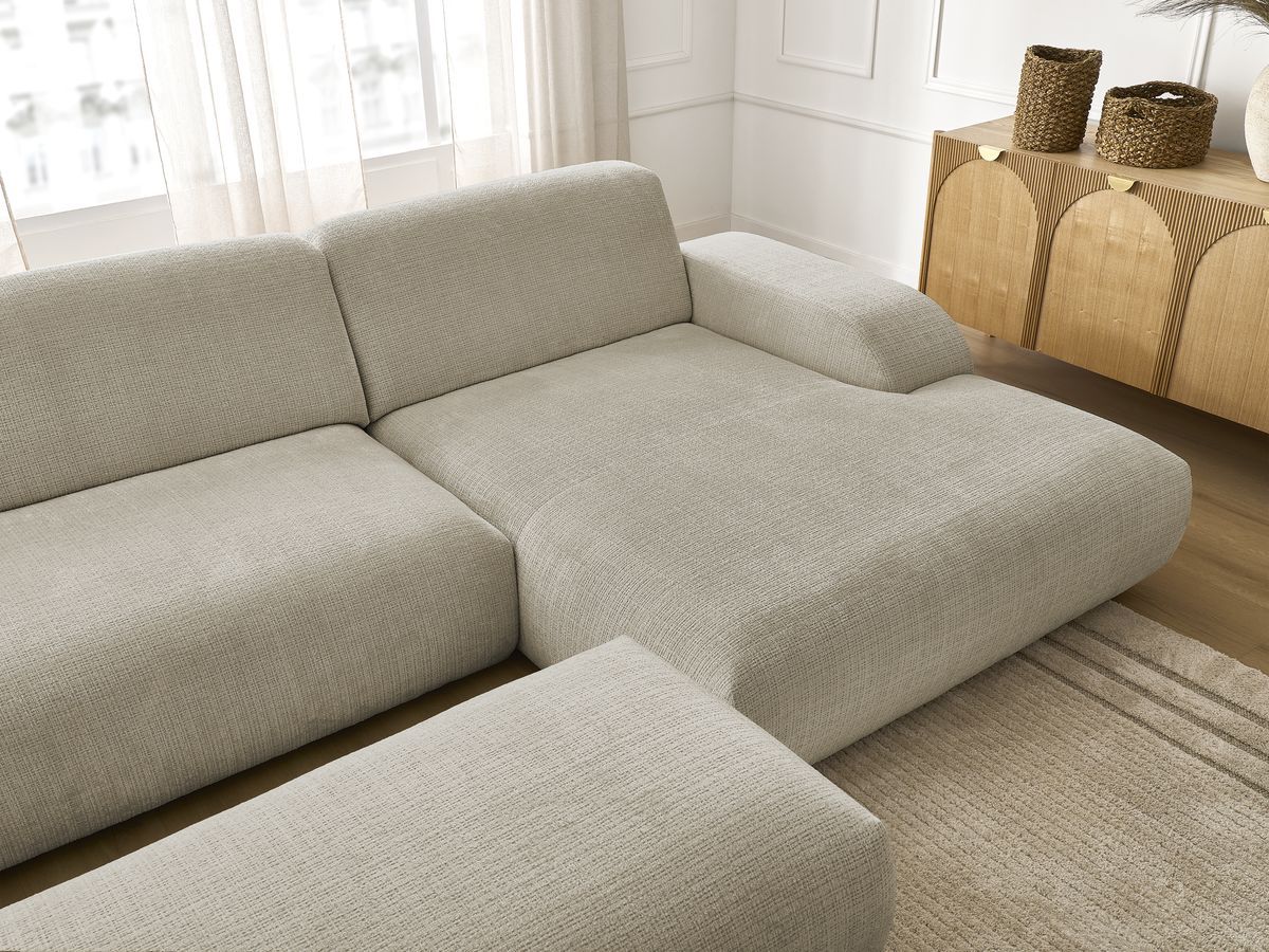 Bobochic Sirius Ecksofa mit Pouf 405 × 170 cm Strukturstoff Beige Ecke rechts