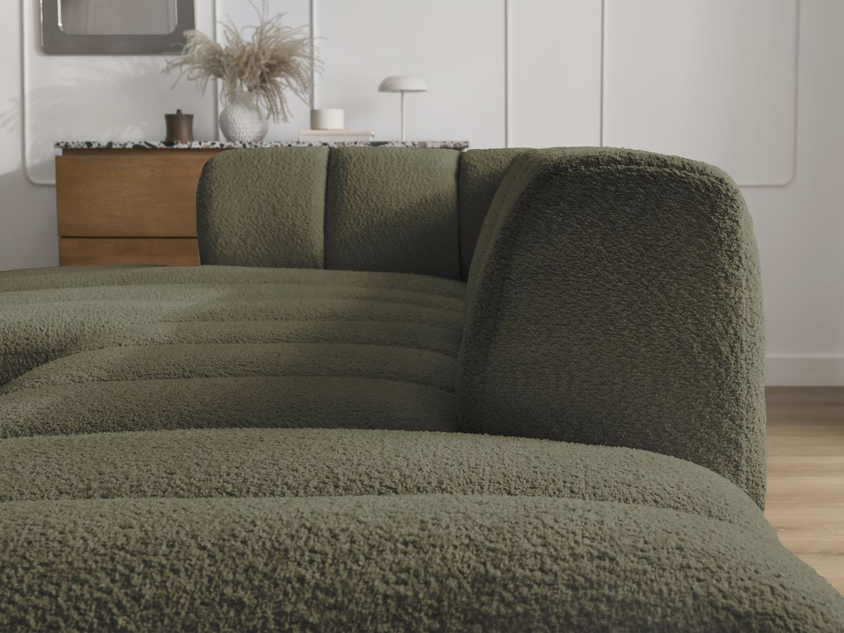 Bobochic Annecy Ecksofa mit Sofamodul und Pouf Bouclé-Stoff Grün Ecke links