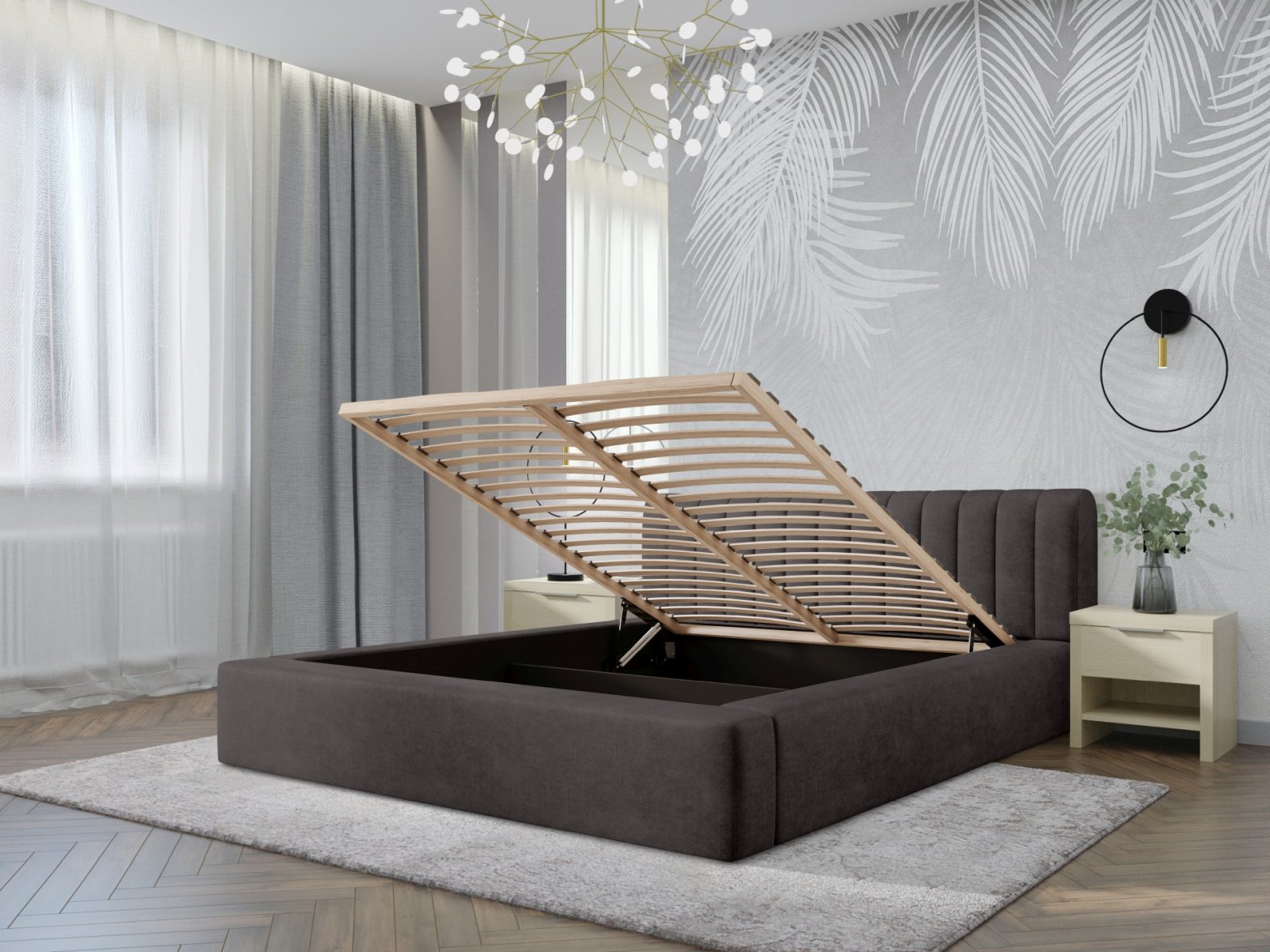 Polsterbett Faroa Samtstoff 180x200 mit Holzrahmen Macau Anthracite