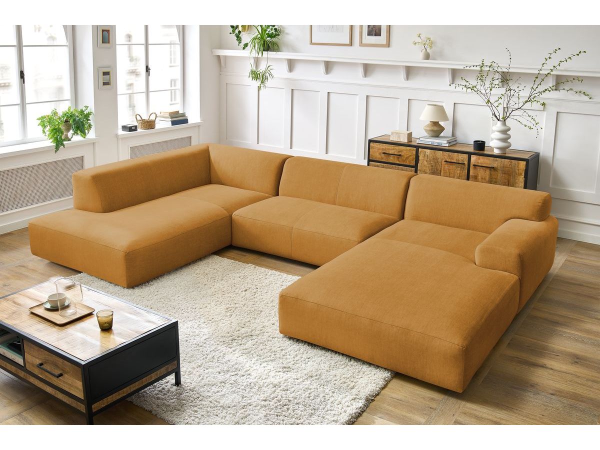 Bobochic Lavena Wohnlandschaft 359 × 220 cm Samt Gelb Ecke rechts