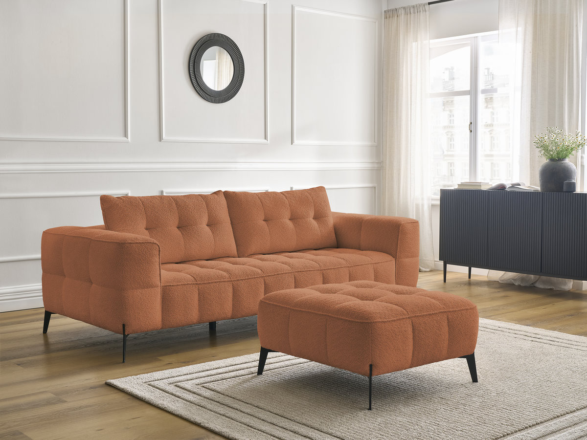 Bobochic Anis Sofa 3-Sitzer mit Pouf Bouclé-Stoff Orange