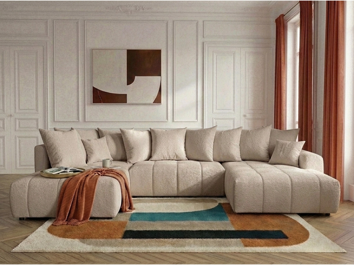 Bobochic Roxelane Wohnlandschaft Bouclé-Stoff Beige Ecke rechts