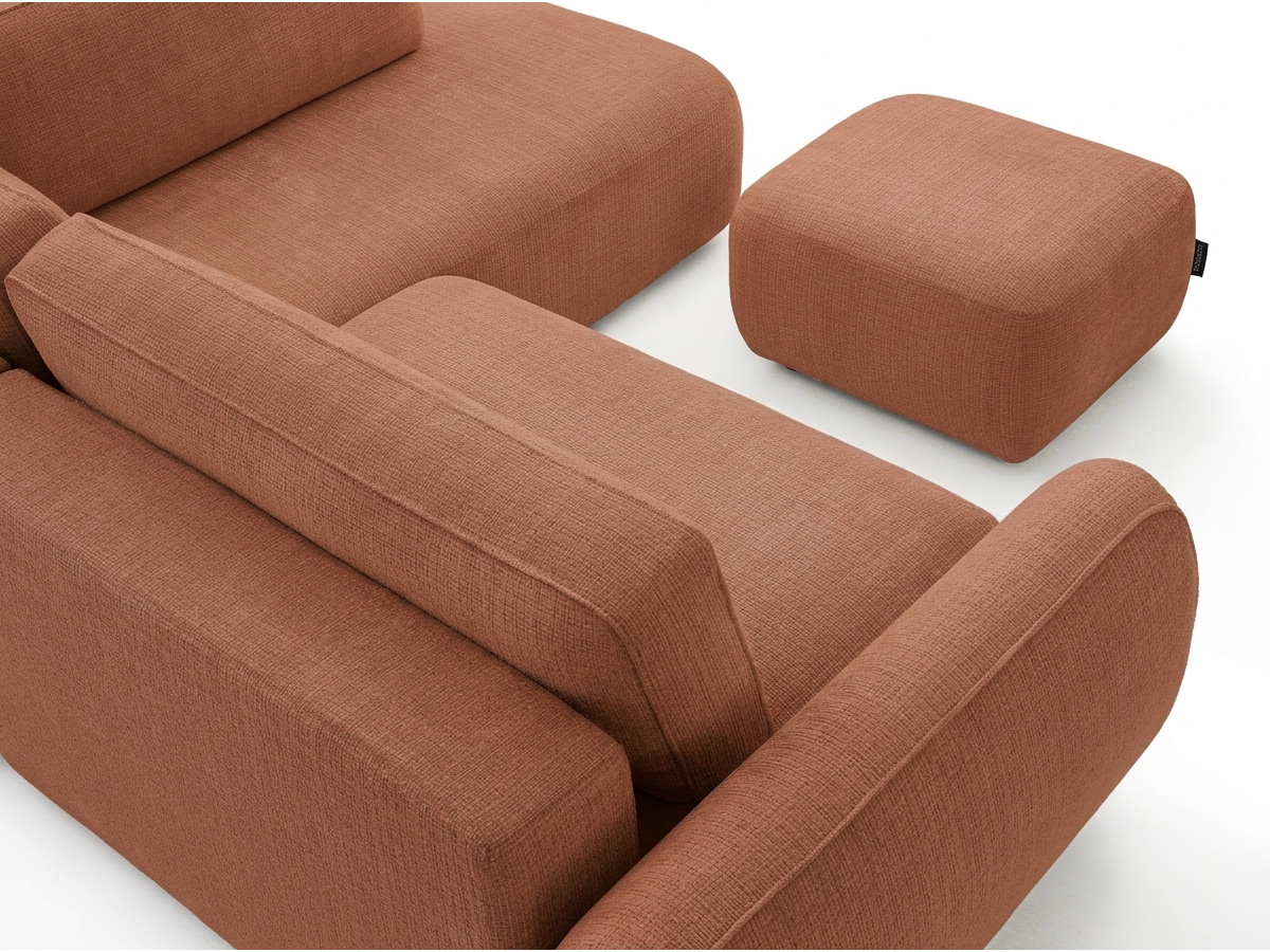 Bobochic Denise Ecksofa mit Schlaffunktion und Bettkasten und Pouf 256 × 197 cm Strukturstoff Orange Ecke rechts