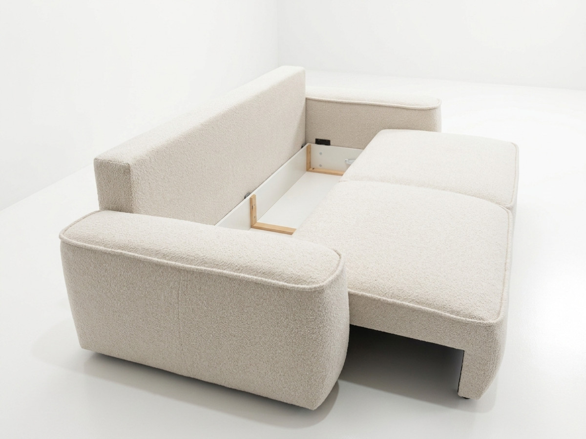 Bobochic Honore Schlafsofa 3-Sitzer mit Bettkasten Chenille Weiß
