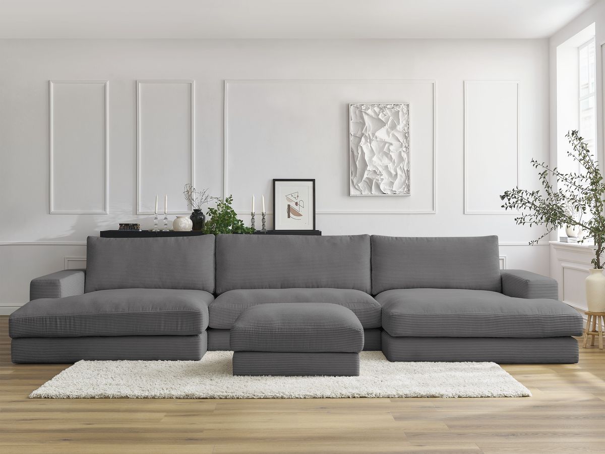 Bobochic Leonard Wohnlandschaft mit Pouf 349 × 159 cm Cordsamt Dunkelgrau