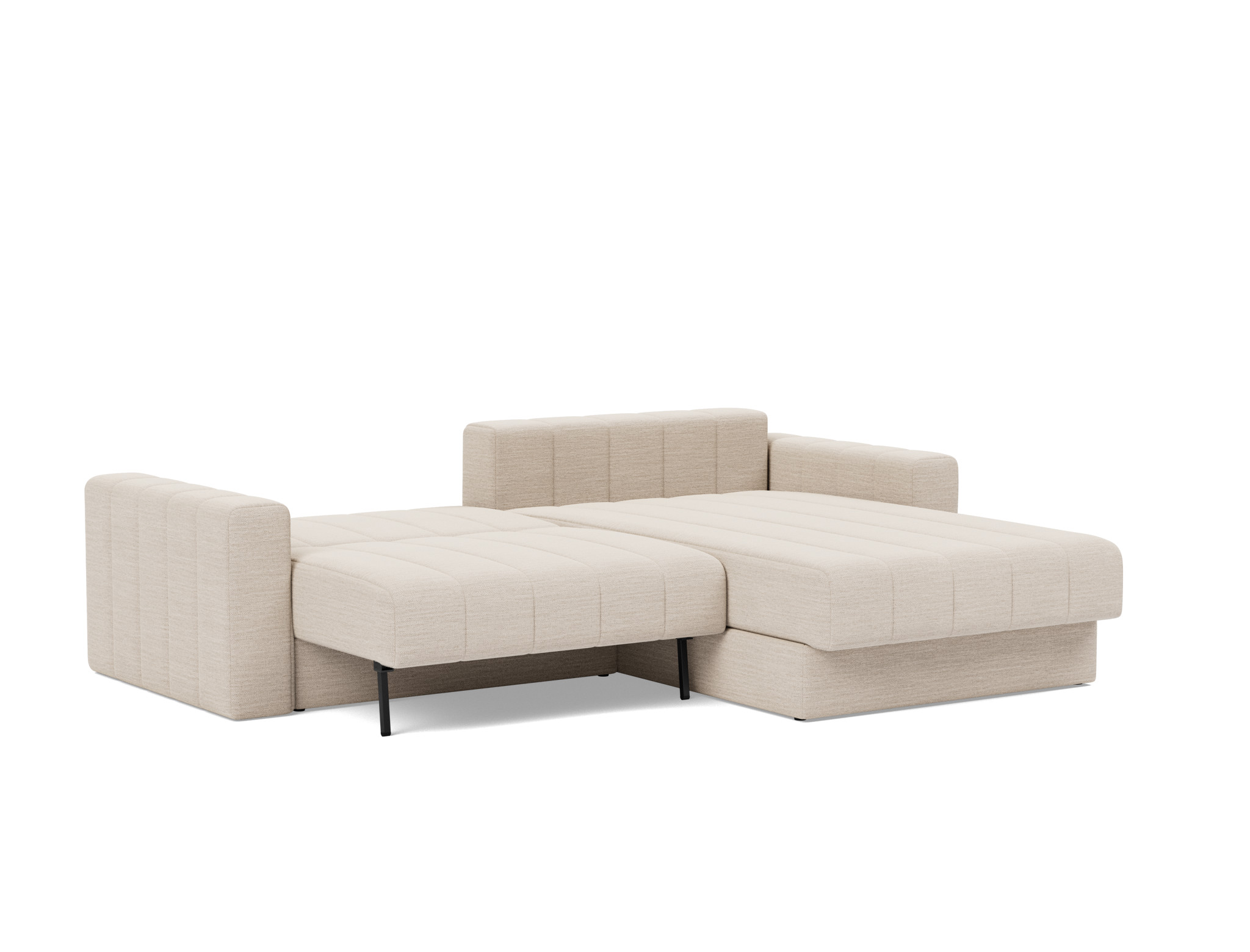 Schlafsofa Akello mit Chaiselongue und Armlehnen Webstoff Blida 612-Sand-Grey