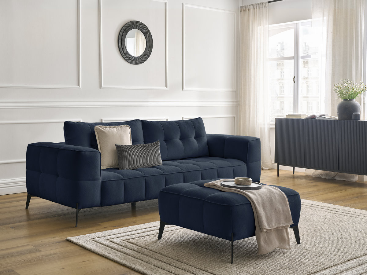 Bobochic Anis Sofa 3-Sitzer mit Pouf Strukturstoff Blau