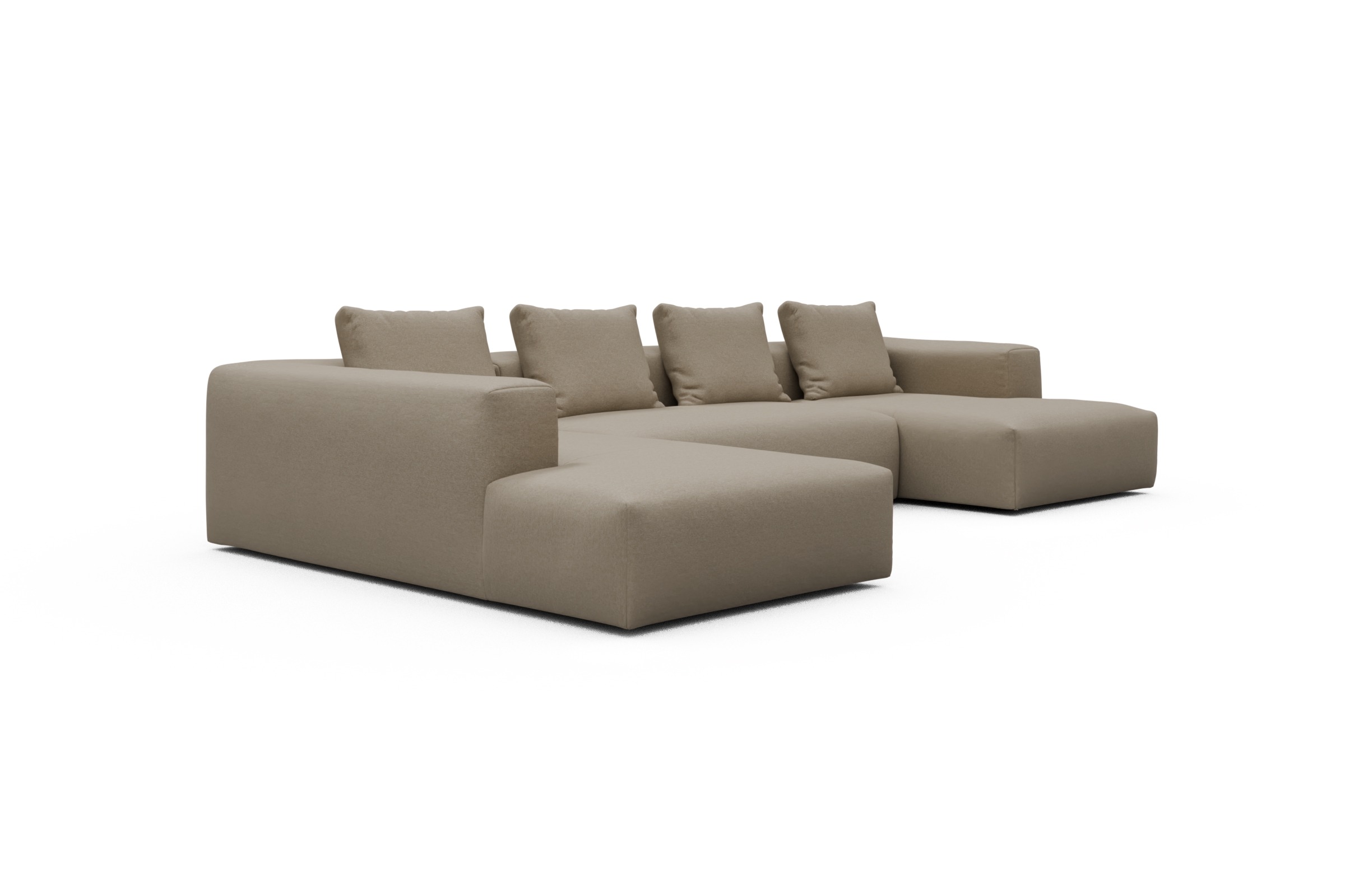 Wohnlandschaft Fred Relax-Ecke links mit 2-Sitzer und Chaiselongue rechts Strukturierter Stoff Satya 445-Natural-Beige