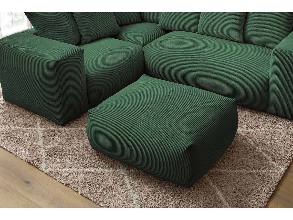 Bobochic Voltaire Ecksofa mit Pouf 268 × 214 cm Cordsamt Grün Ecke links