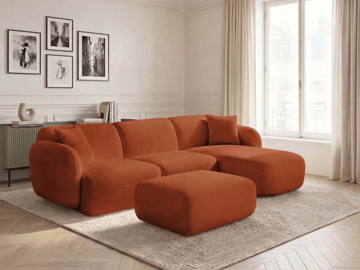 Bobochic Anda Ecksofa mit Pouf 292 × 163 cm Chenille Orange Ecke rechts