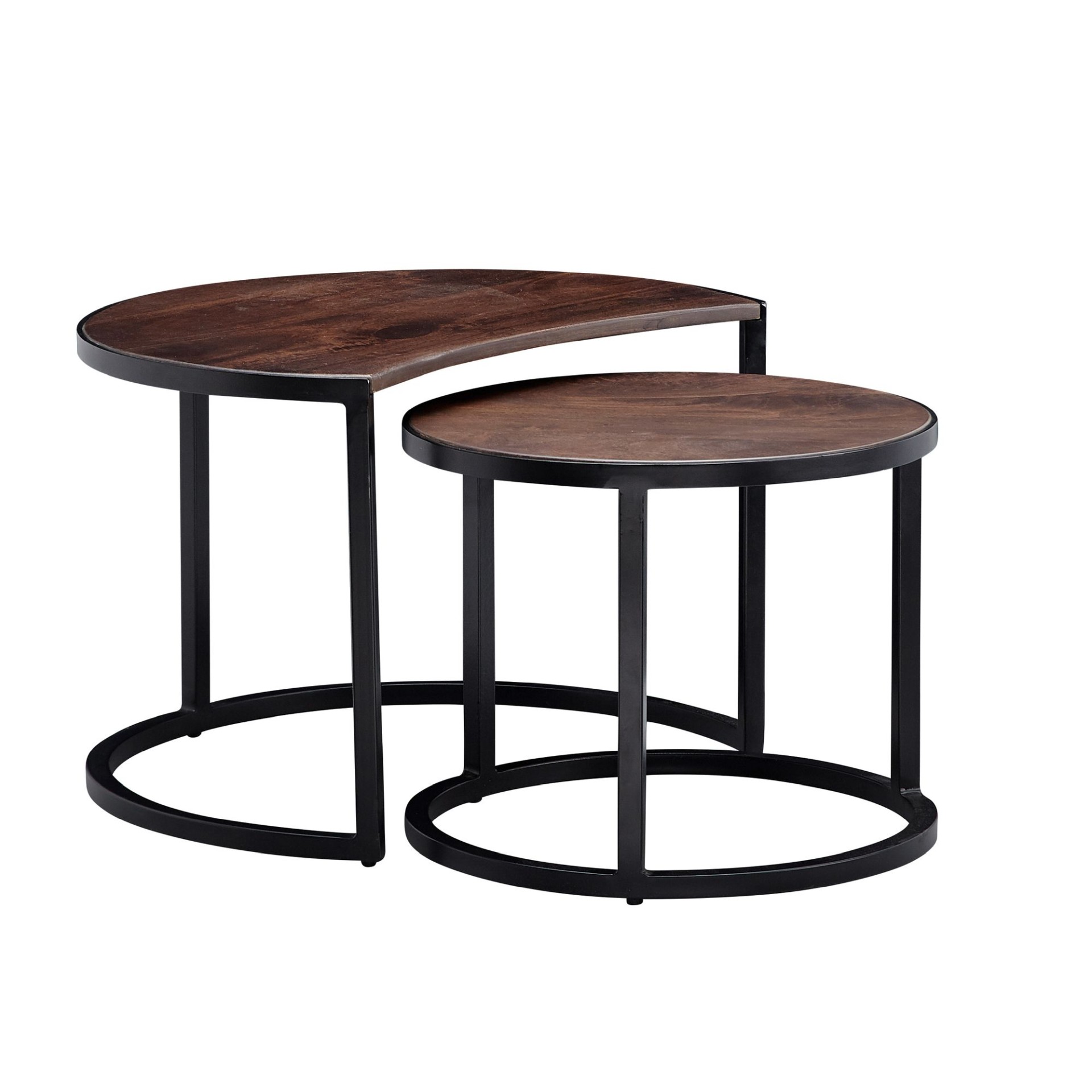 Satztisch 2er-Set Geiranger Massivholz Braun Ø 41 cm