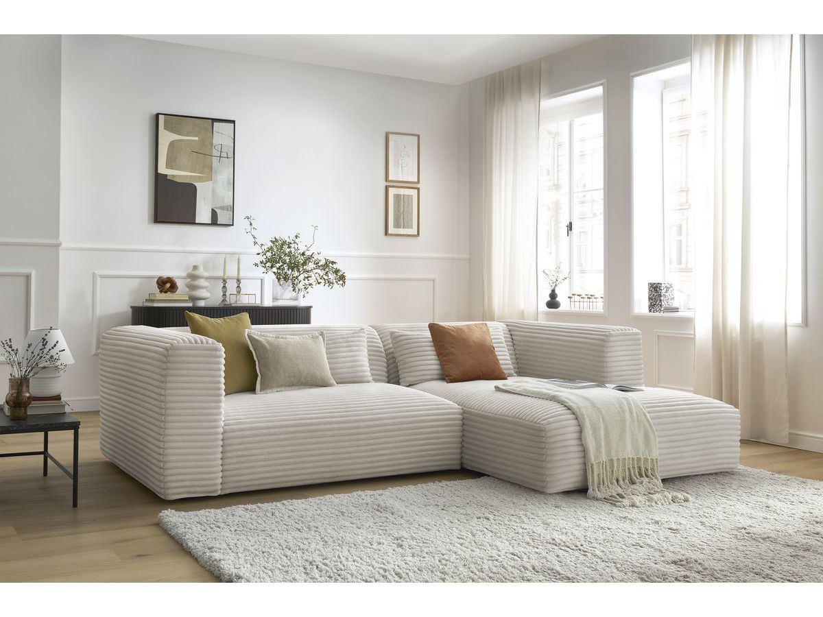 Bobochic Harry Ecksofa Breitcord weich Beige Ecke rechts