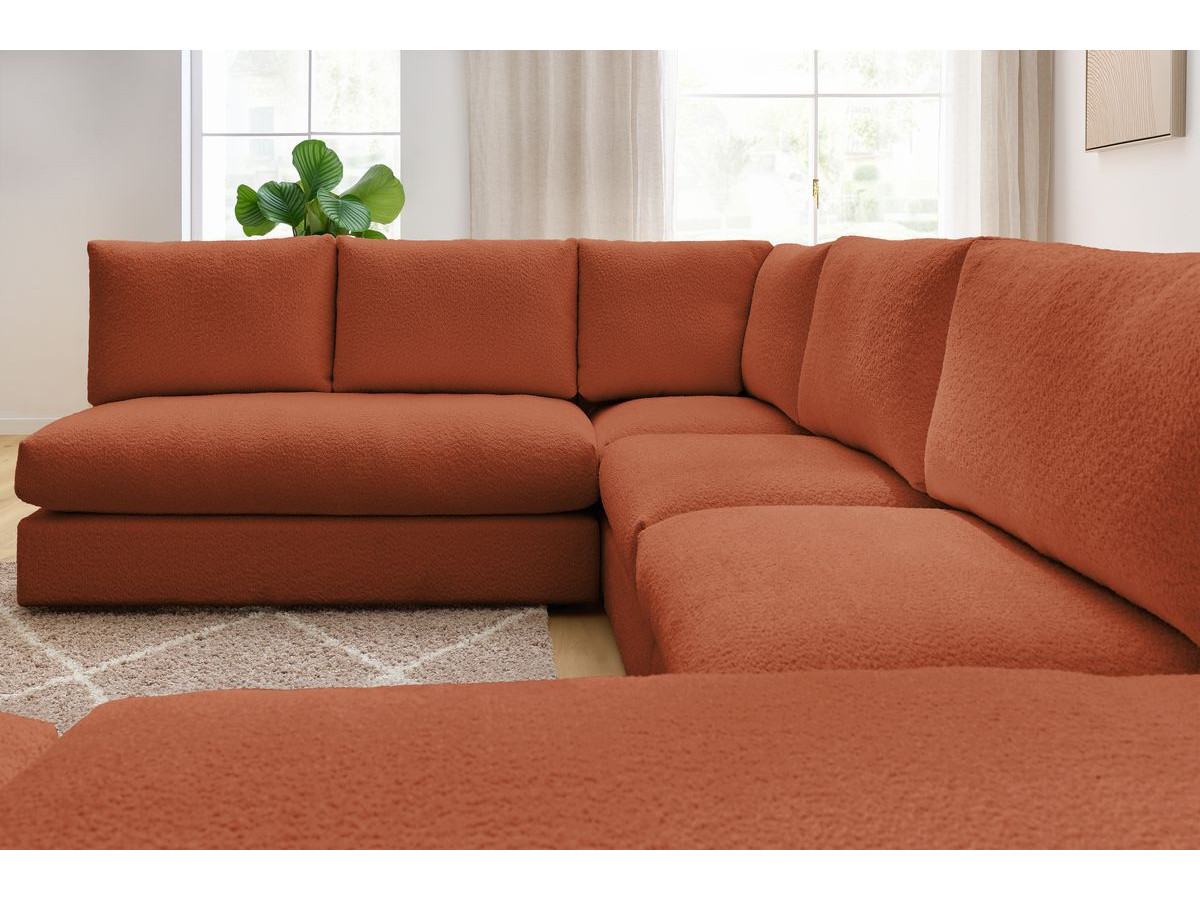 Bobochic Paris Ecksofa mit Pouf 369 × 262 cm Bouclé-Stoff Orange