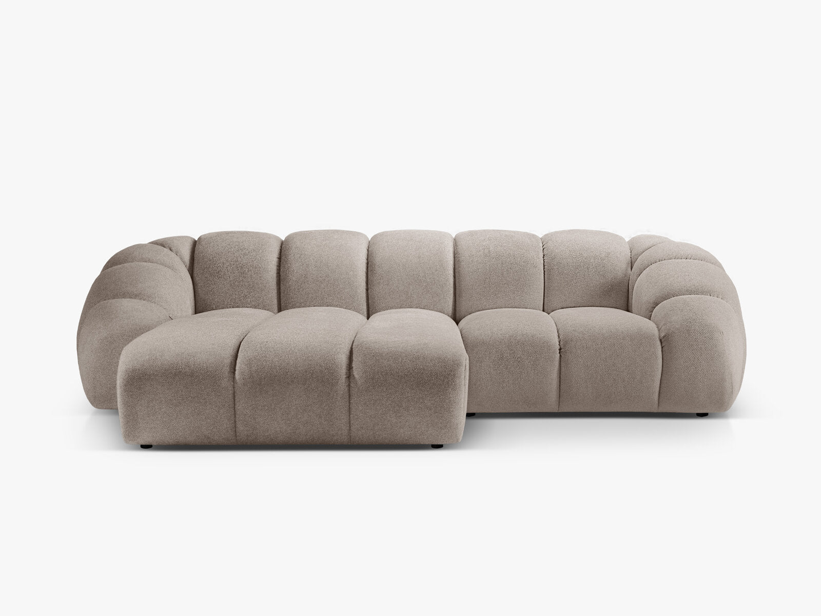 Micadoni Ecksofa Diana 3-Sitzer Links Strukturierter Samt Bubble Dunkelbeige