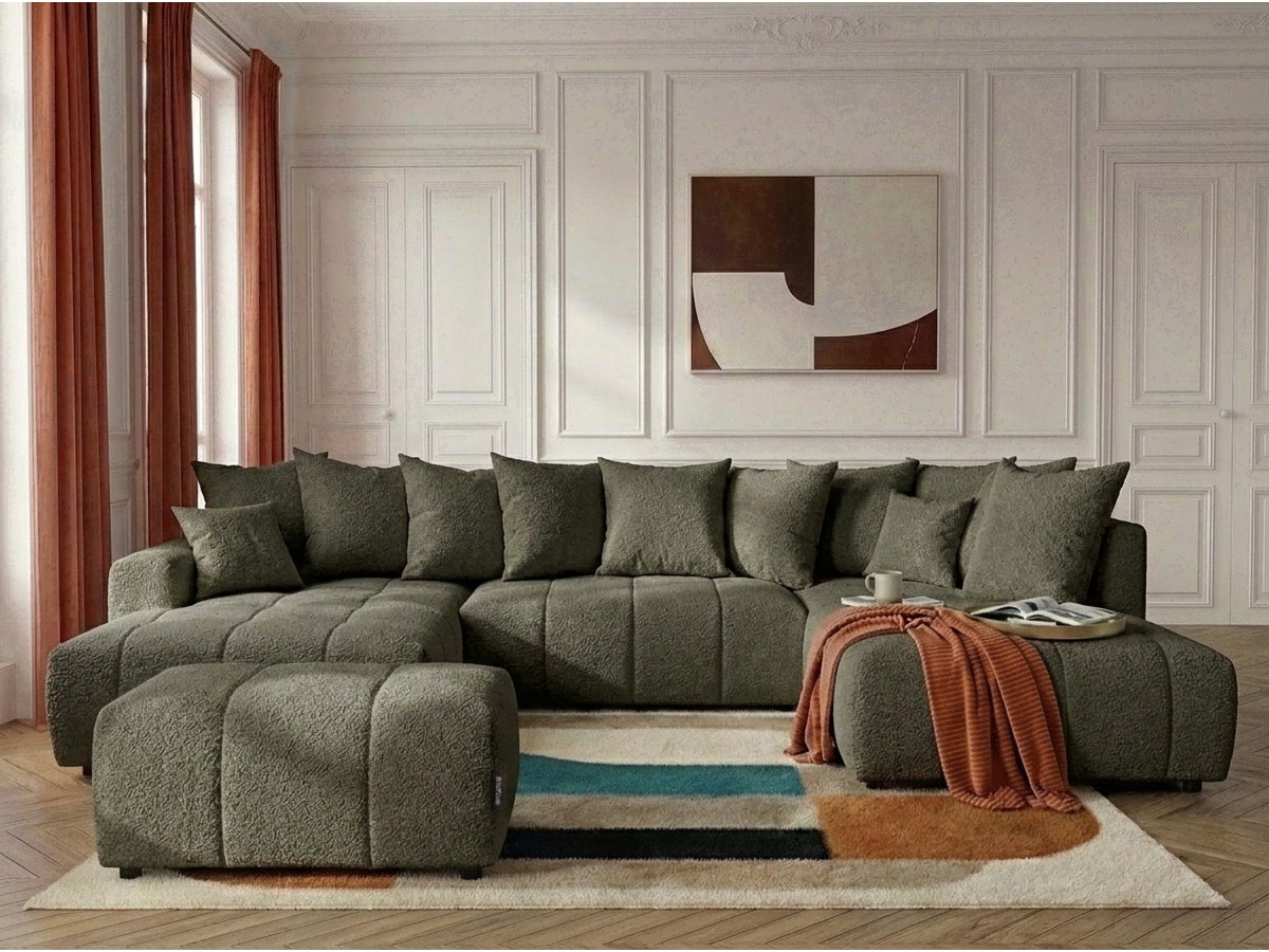 Bobochic Roxelane Wohnlandschaft mit Pouf Bouclé-Stoff Grün Ecke links