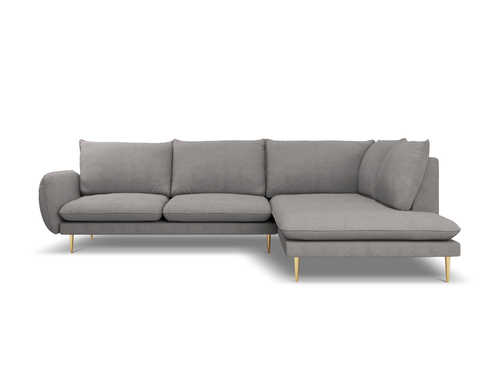 Cosmopolitan Design Ecksofa Vienna 6-Sitzer Strukturierter Stoff Positano Dunkelgrau Melange Rechts Beine Gold