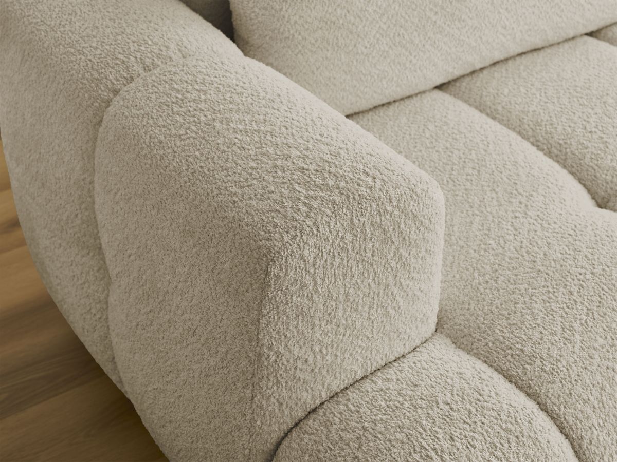 Bobochic Fuji Ecksofa mit Schlaffunktion und Bettkasten und Pouf 292 × 160 cm Bouclé-Stoff Beige Ecke rechts